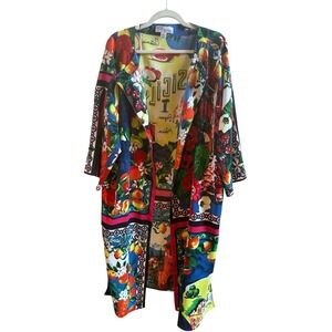 David Meister Colorful Italian Inspired Woman's Sz M/L Boho Duster Kimono Topper